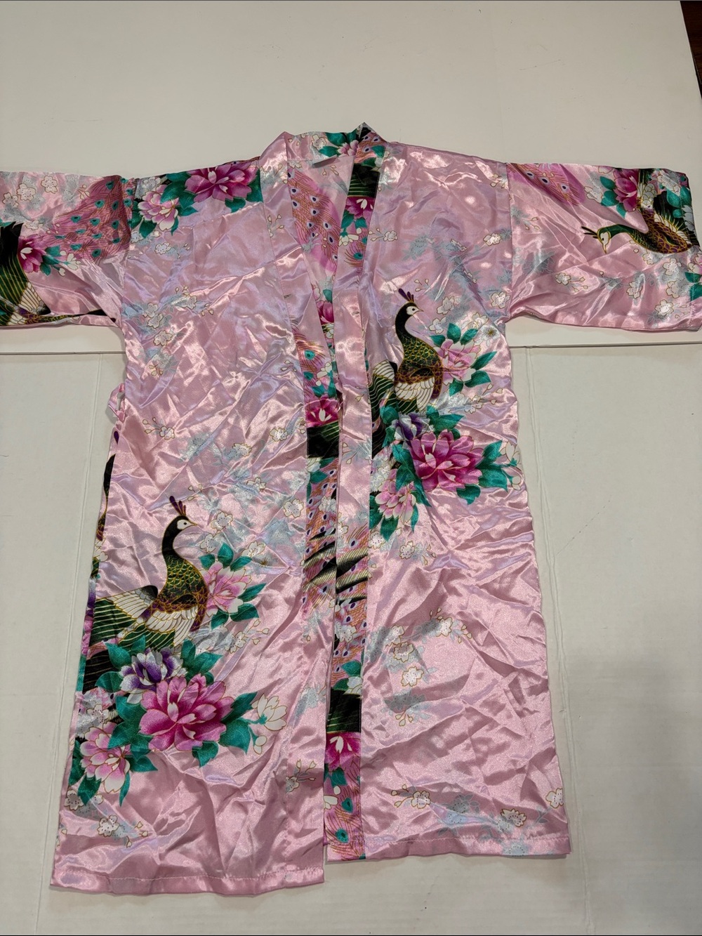 Pink Floral Peacock Kids Pajama Kimono